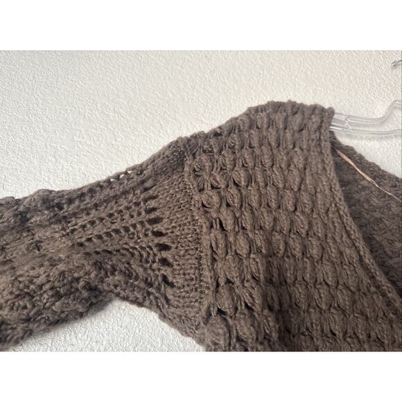 Free People Sweater Crashing Waves Wool Blend Chunky Open Knit Cocoa Size XS - Picture 10 of 13